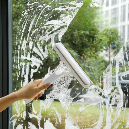 Racleta de Curatare 3 in 1,  Multifunctional, Pentru Casa si Masina, Pulverizator de Spray, Racleta din Silicon si Burete, 21.5 x 25.7 cm, Alb