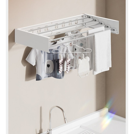 Suport Haine,  Depozitare si Uscare Rufe, din Aluminiu, Pliabil, Impermeabil, Montare prin Perforare, 100 cm, Alb