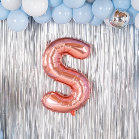 Balon Folie Metalizata Litera S, Cyrax, 100 cm, Umflati cu Heliu sau Aer, Ambalaj Individual, Pai inclus, Rose Gold