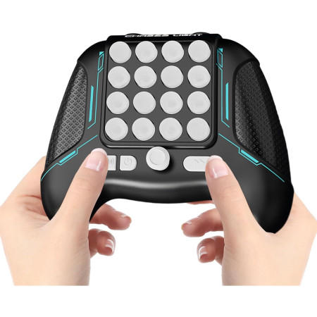 Jucarie Interactiva Pop It, Cyrax, Tip Consola, Anti-Stres, 5 Moduri de Joc, din ABS si Silicon, +3 Ani, Sunete si Lumini Model Controller, Negru