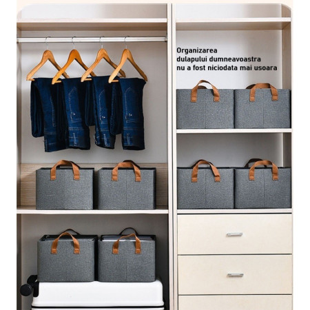 Cutie de Depozitare Tip Cos,  Material Textil, Pliabila, 47x35x30 cm, 50 l, Cadru Metalic, cu Manere, Gri