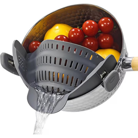 Strecurator Filtru pentru Vase, Cyrax, din Silicon Rezistent la Temperaturi Inalte, Universal, Paste, Legume, Fructe, 23x12.5x6.7 cm, Gri