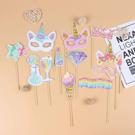 Set 12 Accesorii pentru Petrecere, Cyrax, Props pentru Photo Corner, Tema Aniversare Copii, Multicolor