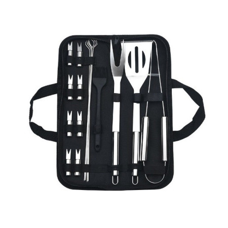 Set 16 Ustensile pentru Gratar, Cyrax, din Otel Inoxidabil, Geanta Oxford, Argintiu