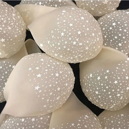 Set 10 Baloane din Latex Transparente, Cyrax, Model Party, 30 cm, Stelute Albe, 2.8 g