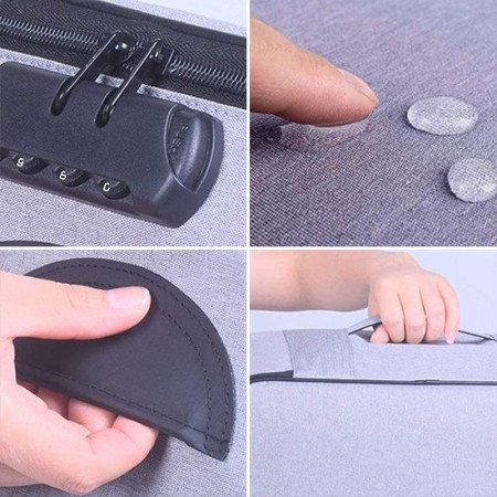 Geanta Flippy pentru Depozitare Acte si Documente, Facturi, Carduri, cu Cod de Securitate, 5 Compartimente, Impermeabila, 37 x 20 x 27 cm, Albastru