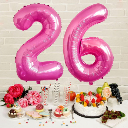 Balon din Folie Metalizata Cyrax, Figurina Cifra, Tema Aniversare 40 cm, Ambalaj Individual, Pai inclus, Umflare cu Aer sau Heliu, Roz, Cifra 2