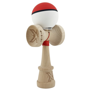 Kendama X Originala, Profesionala, Cyrax, Cupe Mari KING SIZE V3, Rubber Grip, Gaura in Baza, Rulment Metalic, din lemn 18 cm, Ata 62/65 cm, S Bicolor Rosu/Alb