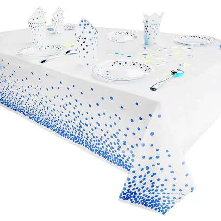 Fata de Masa, Cyrax, din PEVA, Imprimeu Buline, 137 x 274 cm, Impermeabila, Fara Pete, Curatare Rapida, Albastru