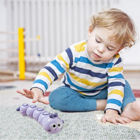 Jucarie mecanica pentru copii Cyrax, omida haioasa, cu cheita, distractiva, se taraste, se misca, 15 x 4 cm, mov