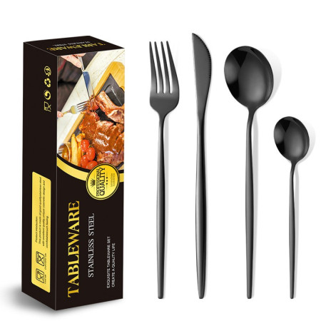 Tacamuri Portugheze, Cyrax, Set din 24 de Piese din Otel Inoxidabil, 6 Cutie, 6 Furculite, 6 Linguri de Masa, 6 Linguri pentru Ceai, Negru Cosmic