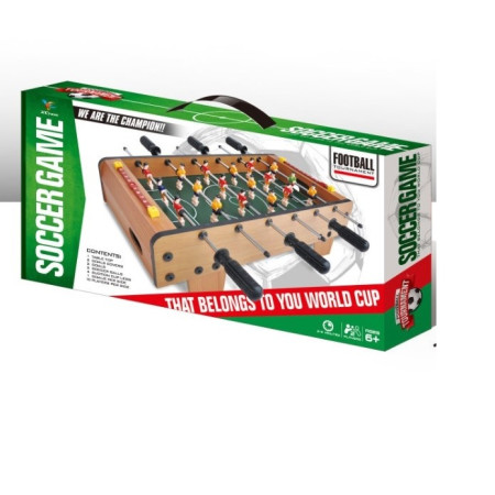 Masa de fotbal cu teren si 18 jucatori Cyrax, 6 manere, cu tablou pentru scor, din metal, lemn si ABS, 50 x 25 x 18 cm, cu picioare, pentru copii/adulti