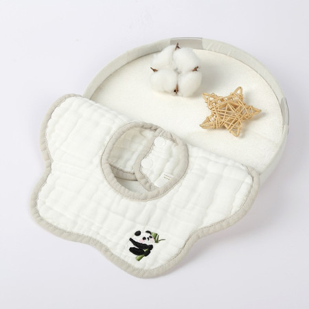 Baveta Tip Floare, Cyrax, din Bumbac, pentru Copii 0-12 Luni, Rezistenta la apa, 8 Straturi, Model Tricotat cu Panda, 26 x 29 cm, Alb