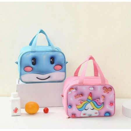 Geantă Frigorifică, Cyrax, cu Desene Animat 3D, Portabilă pentru Copii, de Prânz, din Pânză Oxford, 27.5x18x20 cm, Model Unicorn, Roz
