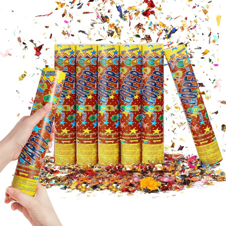 Tub de Confetii, Cyrax, Party Popper, 60x5 cm, Confetii Inimioare si Stelute din Aluminiu, Multicolor