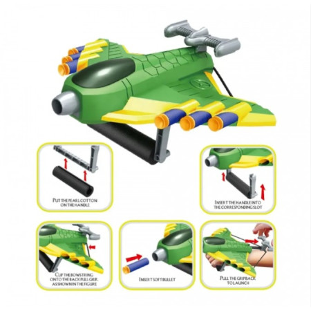 Jucaruie cu Lansator pentru Copii, Cyrax, Lanseaza Manual, Tinta, Avion, 20 de Gloante din Material Moale, Joc Interactiv, 24x23.5x6.3 cm, Verde