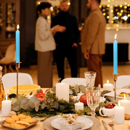 Set 4 Lumanari,  pentru Suport de Masa, Fara Miros si Fum, din Parafina, 2.2 x 25 cm, Albastru