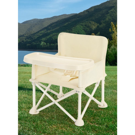 Scaun de Masa pentru Bebelusi si Copii, Cyrax, Tavita si Husa Detasabile, Multifuncțional, Stabil, Centura de Siguranta, Cos de Depozitare, Bej, cu Umbrela Roz, de la 6 Luni