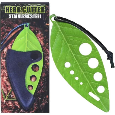 Tocator manual pentru ierburi Cyrax, instrument de curatat frunze, tocator, margini ascutie, 9 gauri de diferite dimensiuni, multifunctional, material otel inoxidabil, rezistent la rugina, 14 x 5.5 cm, verde