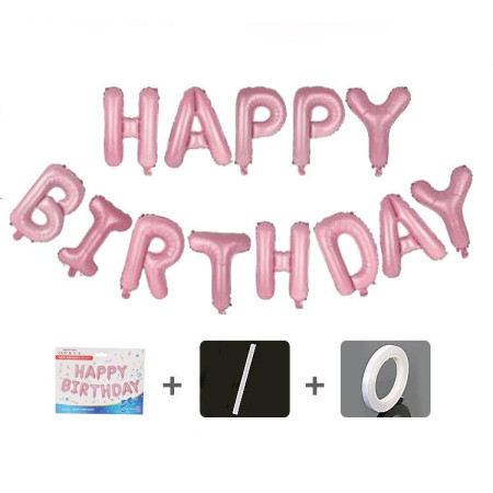 Set 13 Baloane Folie, Cyrax, Tip Ghirlanda, Model Happy Birthday, 40 cm, Roz Deschis