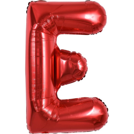 Balon Folie Metalizata Litera E, Cyrax, 40 cm, Umflati cu Heliu sau Aer, Ambalaj Individual, Pai inclus, Rosu