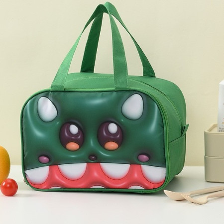 Geantă Frigorifică, Cyrax, cu Desene Animat 3D, Portabilă pentru Copii, de Prânz, din Pânză Oxford, 27.5x18x20 cm, Model Crocodil, Verde