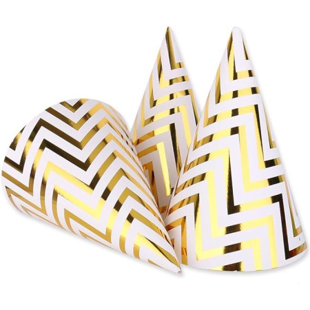 Set 6 Coifuri, Cyrax, Petrecere Copii, din Carton, 20 x 13.5 cm, Model 7 Valuri, Auriu