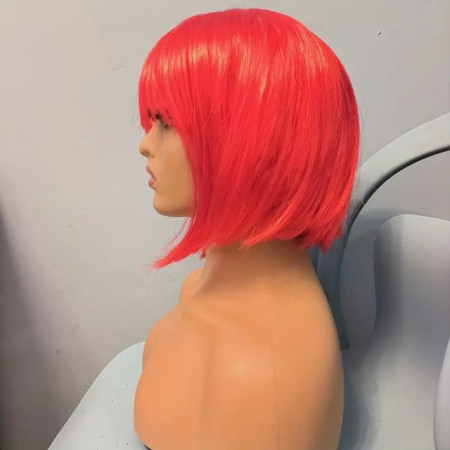 Peruca Cosplay, Cyrax, Tunsoare Bob cu Breton, pentru Carnaval, Halloween, Petreceri Tematice, din PET, Marime Universala, Rosu