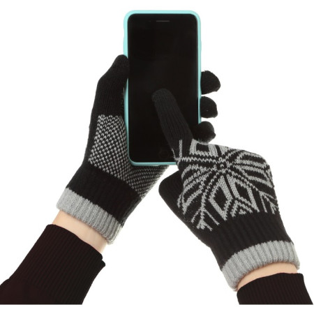 Manusi de Barbat,  Model Fulg, Functie Touchscreen (ecran tactil), Material Acril Tricotat, Manseta Elastica, Interior Catifelat, Marime Universala, Negru