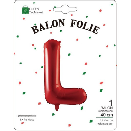 Balon Folie Metalizata Litera L, Cyrax, 40 cm, Umflati cu Heliu sau Aer, Ambalaj Individual, Pai inclus, Rosu