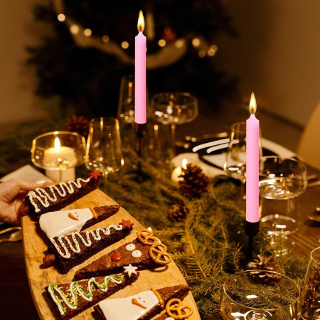 Set 4 Lumanari,  pentru Suport de Masa, Fara Miros si Fum, din Parafina, 2.2 x 25 cm, Roz