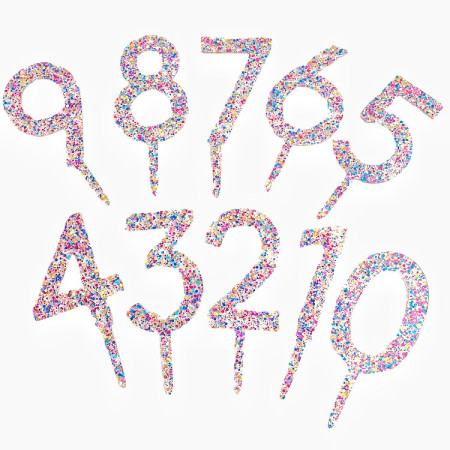 Decoratiune Topper pentru Tort, Cyrax, din Acrilic cu Fulgi de Sclipici, Model Cifra 3, Inaltime 18.5 cm, Transparent Multicolor 