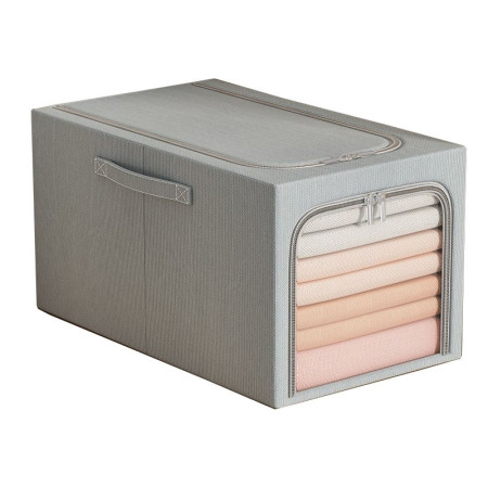 Cutie de Depozitare,  31L, din In si Bumbac, Pliabila, Cadru din Otel, 45 x 30 x 23 cm, Albastru Fumuriu