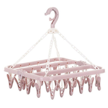 Uscator de rufe  32 de cleme, Plastic, Pliabil, rotire 360 grade, 32x32 cm, Roz