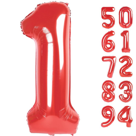 Balon din Folie Metalizata Cyrax, Figurina Cifra, Tema Aniversare 100 cm, Ambalaj Individual, Pai inclus, Umflare cu Aer sau Heliu, Rosu, Cifra 1