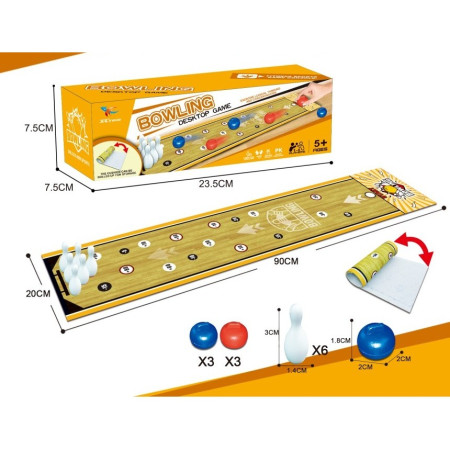 Joc Interactiv, Cyrax, Covor de Bowling 90 x 20 cm, 1-4 Jucatori, +5 Ani, 6 Mingi Incluse, 6 Popice, Galben
