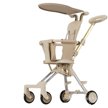 Carucior Pliabil, Cyrax, 1-3 Ani, Reversibil, 4 Roti, Parasolar, din Aliaj de Aluminiu + Plastic + Textil, 52 x 42 x 90 cm, Bej