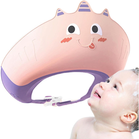 Casca de Dus, Cyrax, Previne Scurgerea Apei si Samponului pe Fata, 0-12 Ani, Ajustabila, din TPE+PP, 20 x 23 cm, Model Unicorn, Roz/Mov