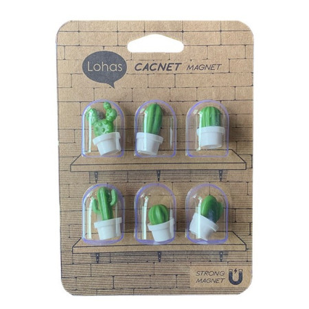 Set 6 Magneti de Frigider, Cyrax, Model Cactusi in Ghiveci, din ABS si Magnet, Verde/Alb