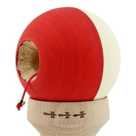 Kendama X Originala, Profesionala, Cyrax, Rubber Grip, Cupe Mari KING SIZE V3, Gaura in Baza, Rulment Metalic, din lemn 18 cm, Ata 62/65 cm, Bicolor Galben/Rosu