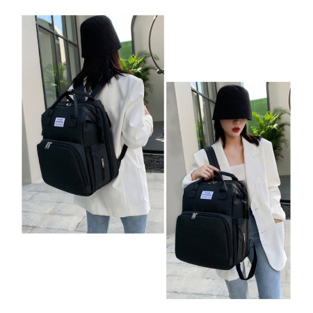 Rucsac Multifunctional pentru Mamici, Cyrax, cu Patut Pliabil si Baza de Schimbat, Rezistent la Apa, Capacitate Mare, Usor, Compartimente Multiple, Buzunar Termic pentru Lapte, 42 x 32 x 22 cm, Negru