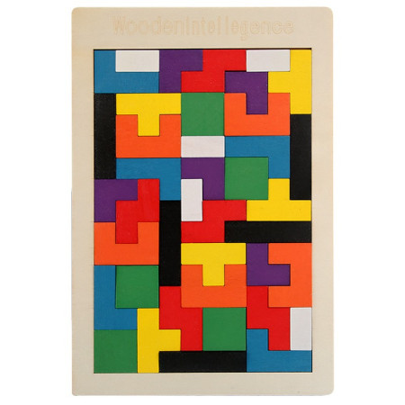 Puzzle Montessori, Cyrax, din Lemn, Tip Tetris, +36 Luni, Forme Neregulate, 40 Piese, 26.5 x 17.7 cm, Multicolor