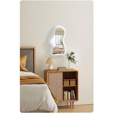 Oglinda de Perete,  Decorativa, pentru Baie, Dormitor, Sufragerie, Model Minimalist, Forma Asimetrica, 40.3x26 cm, Alb