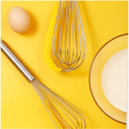 Set 3 ustensile pentru bucatarie Cyrax, 2 teluri, un separator oua, inox/silicon, Galben