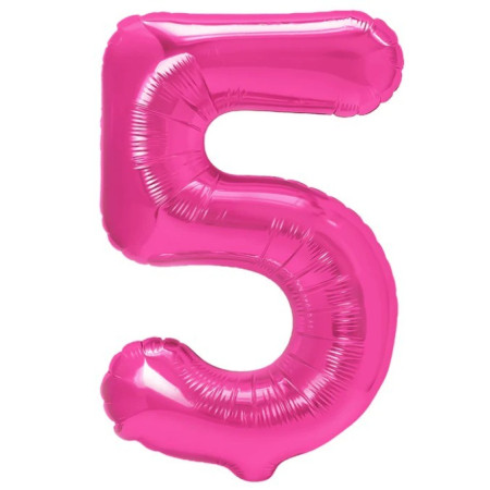 Balon din Folie Metalizata Cyrax, Figurina Cifra, Tema Aniversare 80 cm, Ambalaj Individual, Pai inclus, Umflare cu Aer sau Heliu, Roz, Cifra 5