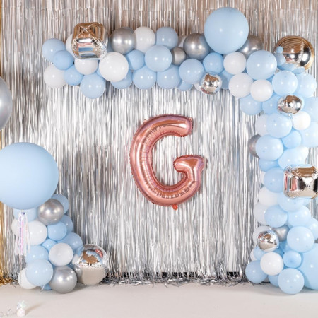 Balon Folie Metalizata Litera G, Cyrax, 100 cm, Umflati cu Heliu sau Aer, Ambalaj Individual, Pai inclus, Rose Gold