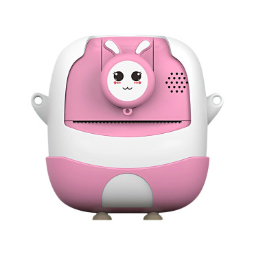 Camera Instantanee pentru Copii, Cyrax, cu Functie de Printare, Cablu USB-C, Bluetooth, Compatibil iOS/Android, Camera Frontala + Selfie, Model Iepure, Snur Inclus, Roz