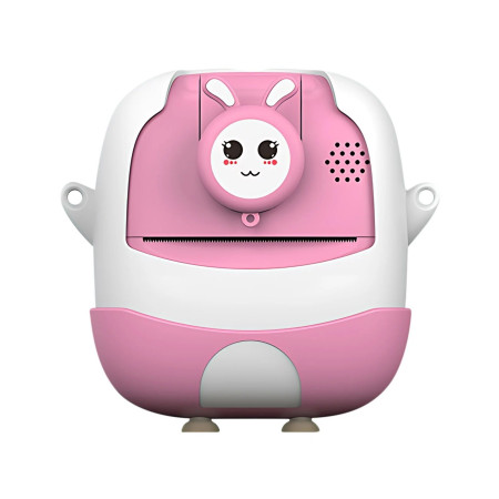 Camera Instantanee pentru Copii, Cyrax, cu Functie de Printare, Cablu USB-C, Bluetooth, Compatibil iOS/Android, Camera Frontala + Selfie, Model Iepure, Snur Inclus, Roz