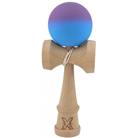 Kendama X Originala, Profesionala, Cyrax, din Lemn, Rubber Grip, 18 cm, Gradient Violet/Albastru