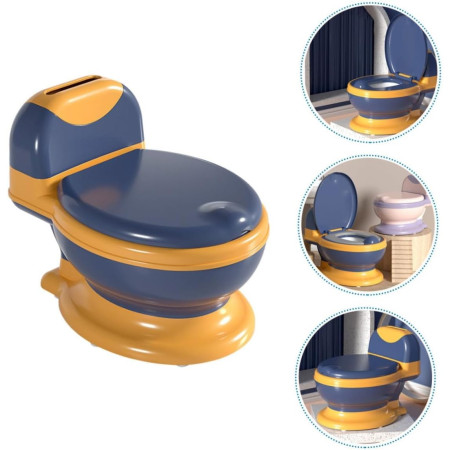 Olita Bebelusi, Cyrax, pentru Copii 1 - 8 Ani, Model Toaleta Adulti, Colac Moale PVC, Compartiment Detasabil, Cutie Depozitare Hartie, 34 x 32 x 19 cm, Albastru/Portocaliu